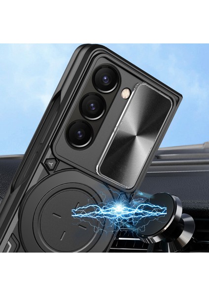 Samsung Galaxy Z Fold 5 Için Çift Katmanlı Telefon Kılıfı, Slayt Kamera Kapağı ve Metal Gizli Braket ile Mavi (Yurt Dışından)