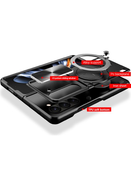 Samsung Galaxy Z Fold 5 Için Çift Katmanlı Telefon Kılıfı, Slayt Kamera Kapağı ve Metal Gizli Braket ile Mavi (Yurt Dışından)