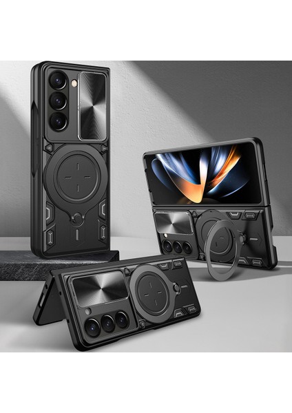 Samsung Galaxy Z Fold 5 Için Çift Katmanlı Telefon Kılıfı, Slayt Kamera Kapağı ve Metal Gizli Braket ile Mavi (Yurt Dışından)