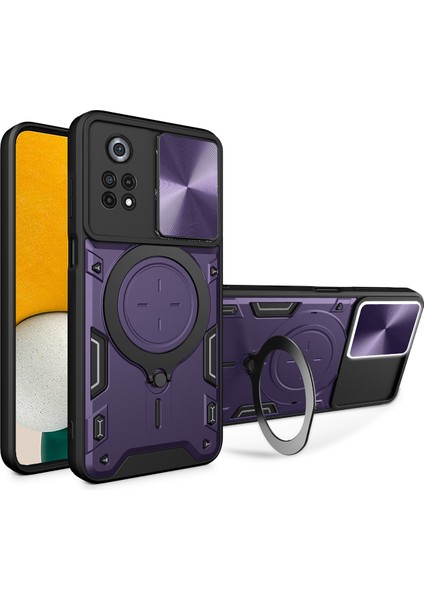 Xiaomi Poco X4 Pro 5g Için Çift Katmanlı Telefon Kılıfı, Slayt Kamera Kapağı ve Metal Gizli Braket ile Mor (Yurt Dışından)