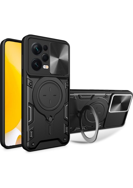 Xiaomi Redmi Note 12 Pro 5g Için Çift Katmanlı Telefon Kılıfı, Slayt Kamera Kapağı ve Metal Gizli Braket ile Siyah (Yurt Dışından)