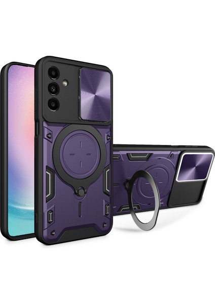 Samsung Galaxy A24 4g Için Çift Katmanlı Telefon Kılıfı, Slayt Kamera Kapağı ve Metal Gizli Braket ile Mor (Yurt Dışından)