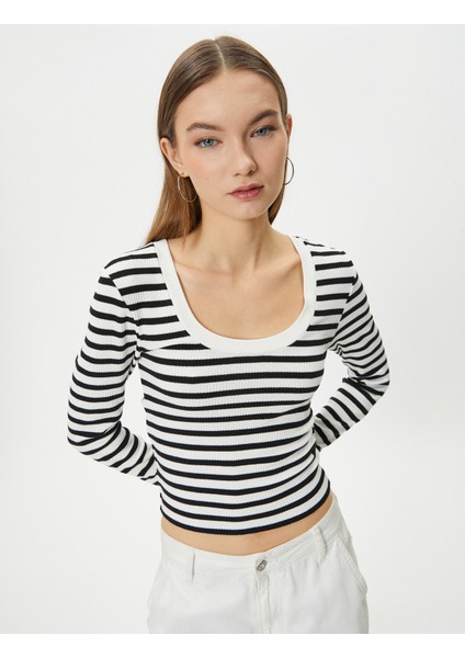 Uzun Kollu Tişört Yuvarlak Yaka Ribanalı Slim Fit