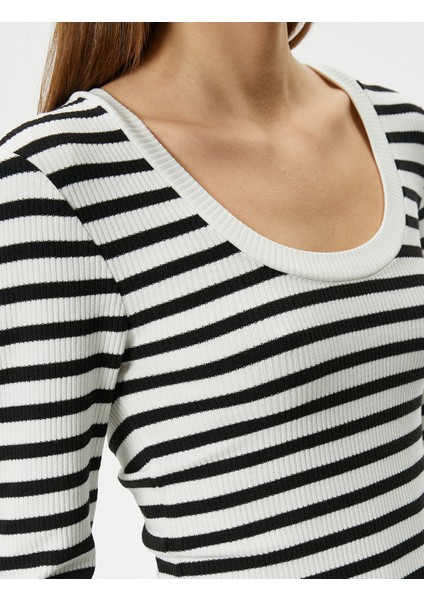 Uzun Kollu Tişört Yuvarlak Yaka Ribanalı Slim Fit indirimleri