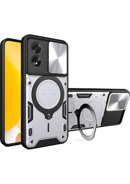 Oppo A38 4g Için Çift Katmanlı Telefon Kılıfı, Slayt Kamera Kapağı ve Metal Gizli Braket ile Gümüş (Yurt Dışından)