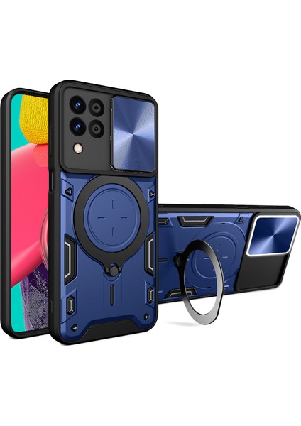 Samsung Galaxy M53 5g Için Çift Katmanlı Telefon Kılıfı, Slayt Kamera Kapağı ve Metal Gizli Braket ile Mavi (Yurt Dışından)