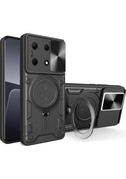 Infinix Note 30 5g/4g Için Çift Katmanlı Telefon Kılıfı, Slayt Kamera Kapağı ve Metal Gizli Braket ile Siyah (Yurt Dışından)