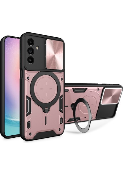 Samsung Galaxy A24 4g Için Çift Katmanlı Telefon Kılıfı, Slayt Kamera Kapağı ve Metal Gizli Braket ile Rose Gold (Yurt Dışından)