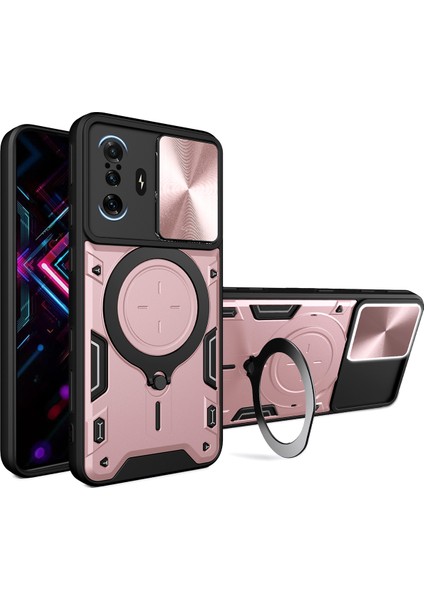Xiaomi Poco F3 Gt /redmi K40 Gaming Için Çift Katmanlı Telefon Kılıfı, Slayt Kamera Kapağı ve Metal Gizli Braket ile Rose Gold (Yurt Dışından)