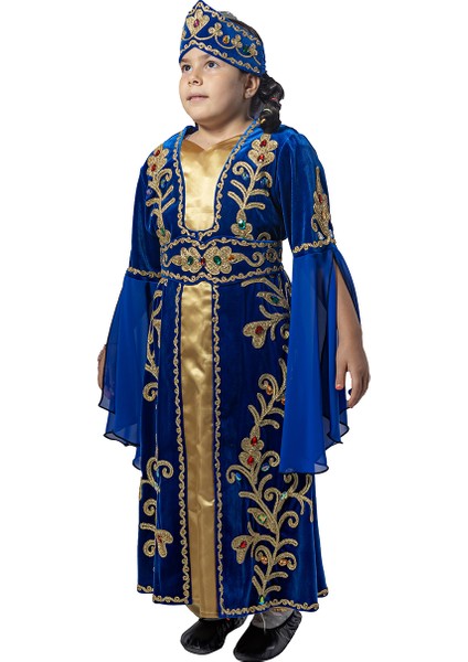 Halime Sultan Kostümü Kız Çocuk Bindallı Kıyafeti Mavi