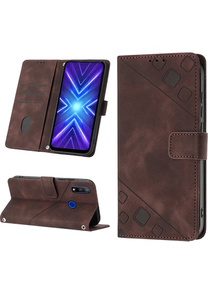 Huawei Y9 Prime 2019/P Smart Z 2019 Için Kabartmalı Deri Cüzdan Stand Telefon Kılıfı - Kahverengi (Yurt Dışından)