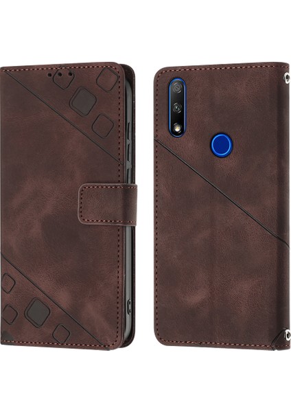 Huawei Y9 Prime 2019/P Smart Z 2019 Için Kabartmalı Deri Cüzdan Stand Telefon Kılıfı - Kahverengi (Yurt Dışından)