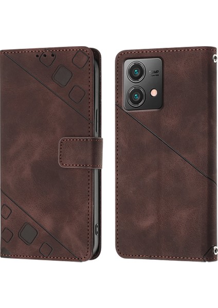 Motorola Moto G84 Için Kabartmalı Deri Cüzdan Stand Telefon Kılıfı - Kahverengi (Yurt Dışından) modelleri