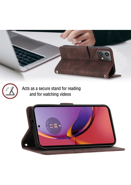 Motorola Moto G84 Için Kabartmalı Deri Cüzdan Stand Telefon Kılıfı - Kahverengi (Yurt Dışından) fırsatları