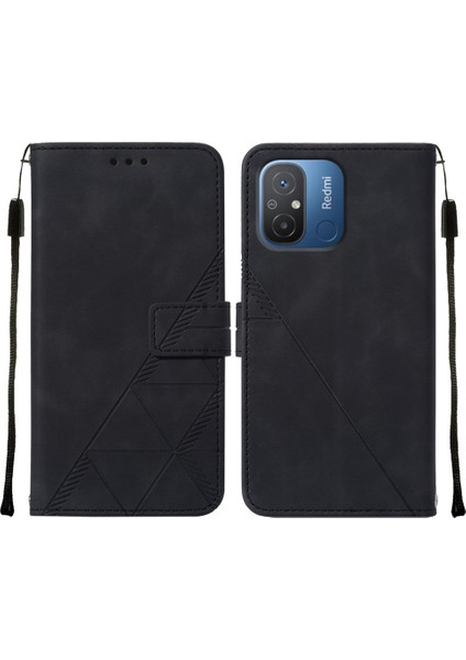 Xiaomi Redmi 12C /poco C55 Için Kabartmalı Pu Deri Stand Cüzdan Telefon Kılıfı - Siyah (Yurt Dışından)