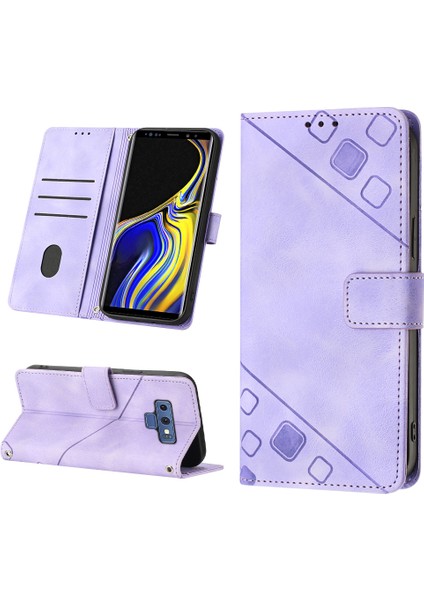 Samsung Galaxy Note 9 Için Kabartmalı Deri Cüzdan Stand Telefon Kılıfı - Mor (Yurt Dışından)