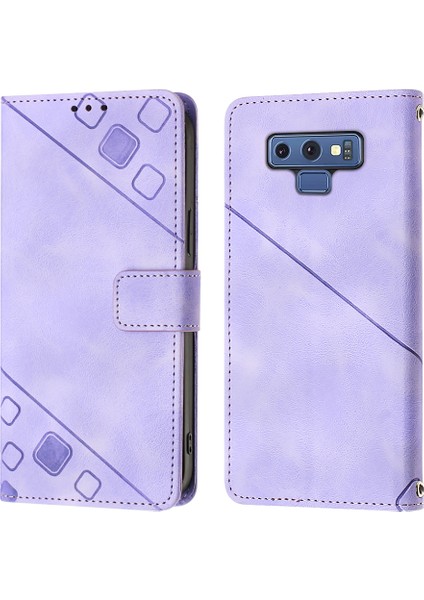Samsung Galaxy Note 9 Için Kabartmalı Deri Cüzdan Stand Telefon Kılıfı - Mor (Yurt Dışından)