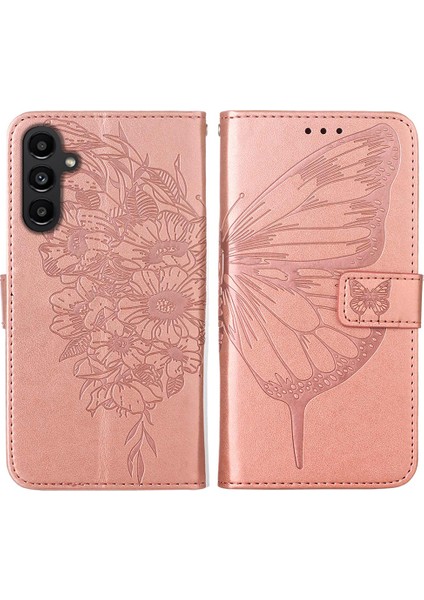 Samsung Galaxy A05S Için Kelebek Pu Deri Çevirmeli Cüzdan Stand Telefon Kılıfı - Rose Gold (Yurt Dışından)