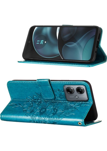 Motorola Moto G14 Için Kelebek Pu Deri Çevirmeli Cüzdan Stand Telefon Kılıfı - Mavi (Yurt Dışından) indirimleri