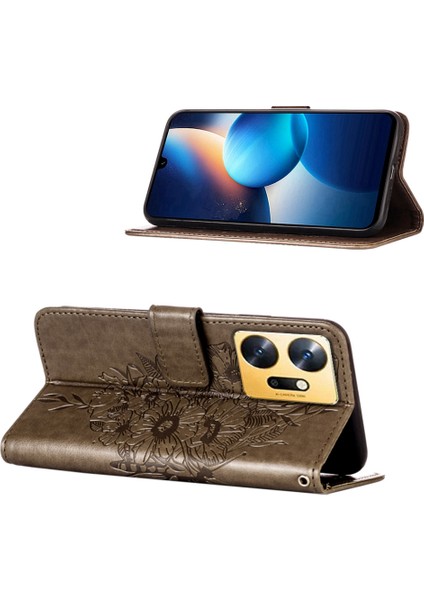 Infinix Zero 20 Için Kelebek Pu Deri Çevirmeli Cüzdan Stand Telefon Kılıfı - Gri (Yurt Dışından)