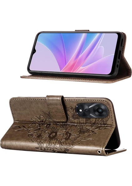 Oppo A78 5g / A58 5g Için Kelebek Pu Deri Çevirmeli Cüzdan Stand Telefon Kılıfı - Gri (Yurt Dışından) indirimleri