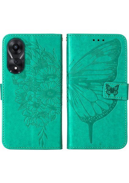 Oppo A78 5g / A58 5g Için Kelebek Pu Deri Çevirmeli Cüzdan Stand Telefon Kılıfı - Yeşil (Yurt Dışından)