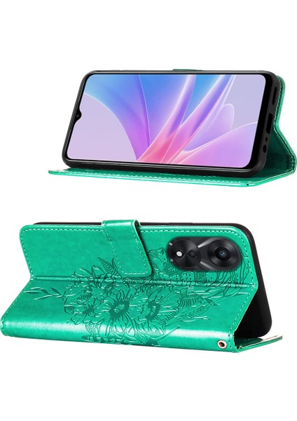 Oppo A78 5g / A58 5g Için Kelebek Pu Deri Çevirmeli Cüzdan Stand Telefon Kılıfı - Yeşil (Yurt Dışından)