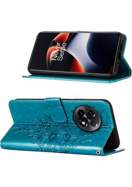 Oneplus 11R / Ace 2 Için Kelebek Pu Deri Çevirmeli Cüzdan Stand Telefon Kılıfı - Mavi (Yurt Dışından)