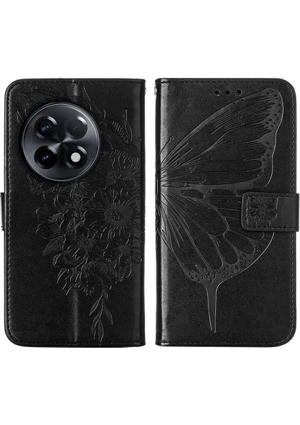 Oneplus 11R / Ace 2 Için Kelebek Pu Deri Çevirmeli Cüzdan Stand Telefon Kılıfı - Siyah (Yurt Dışından)