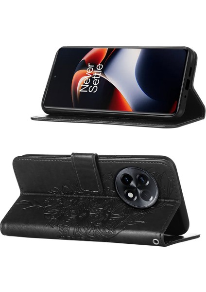 Oneplus 11R / Ace 2 Için Kelebek Pu Deri Çevirmeli Cüzdan Stand Telefon Kılıfı - Siyah (Yurt Dışından)