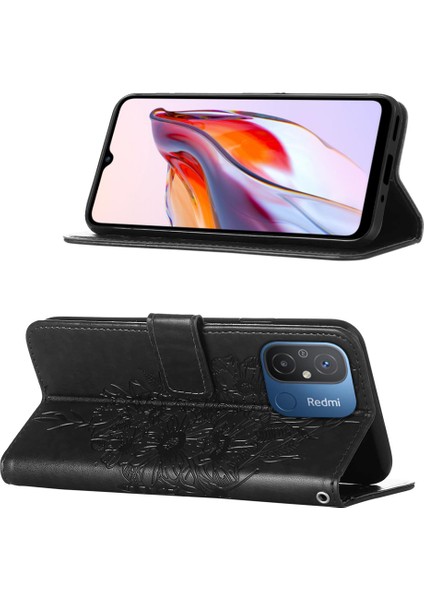 Xiaomi Redmi 12C /poco C55 Için Kelebek Pu Deri Çevirmeli Cüzdan Stand Telefon Kılıfı - Siyah (Yurt Dışından) indirimleri