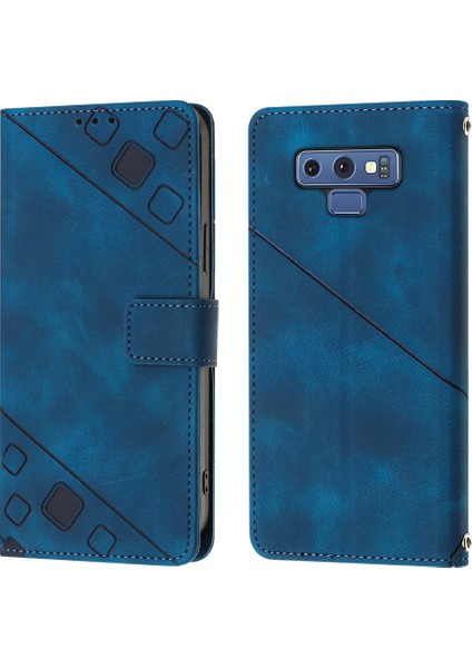 Samsung Galaxy Note 9 Için Kabartmalı Deri Cüzdan Stand Telefon Kılıfı - Mavi (Yurt Dışından)