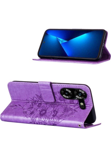 Tecno Pova 5 LH7N Için Kelebek Pu Deri Çevirmeli Cüzdan Stand Telefon Kılıfı - Mor (Yurt Dışından) indirimleri