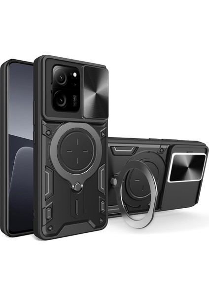 Xiaomi 13T /13T Pro /redmi K60 Ultra Için Çift Katmanlı Telefon Kılıfı, Slayt Kamera Kapağı ve Metal Gizli Braket ile Siyah (Yurt Dışından)