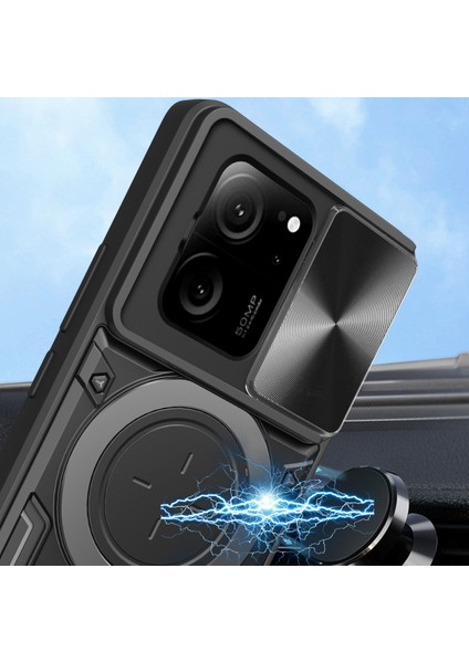 Xiaomi 13T /13T Pro /redmi K60 Ultra Için Çift Katmanlı Telefon Kılıfı, Slayt Kamera Kapağı ve Metal Gizli Braket ile Siyah (Yurt Dışından) modelleri