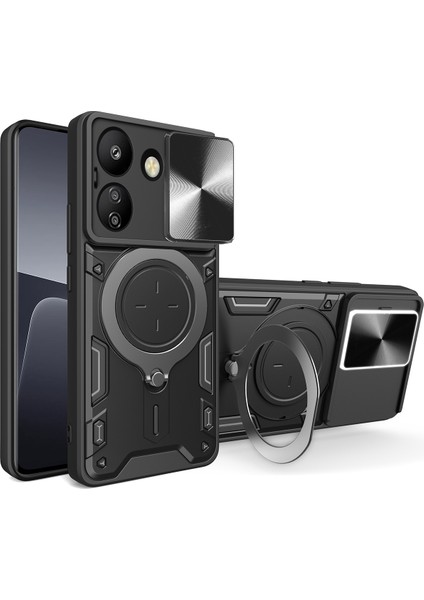 Xiaomi Redmi 13C Için Çift Katmanlı Telefon Kılıfı, Slayt Kamera Kapağı ve Metal Gizli Braket ile Siyah (Yurt Dışından)