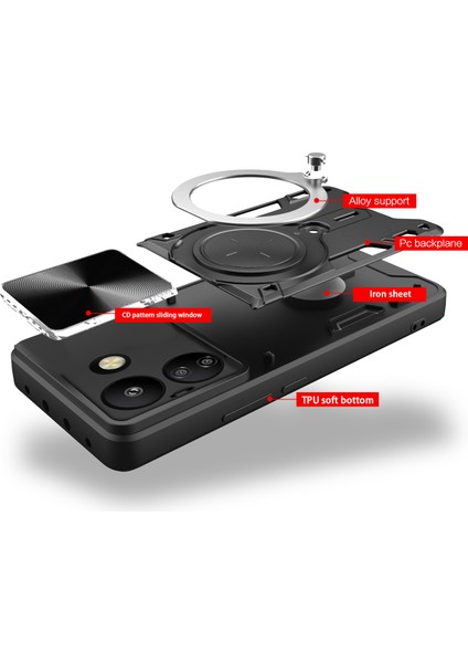 Xiaomi Redmi 13C Için Çift Katmanlı Telefon Kılıfı, Slayt Kamera Kapağı ve Metal Gizli Braket ile Siyah (Yurt Dışından)