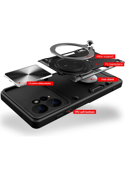 Xiaomi Redmi Note 12 4g Için Çift Katmanlı Telefon Kılıfı, Slayt Kamera Kapağı ve Metal Gizli Braket ile Kırmızı (Yurt Dışından)