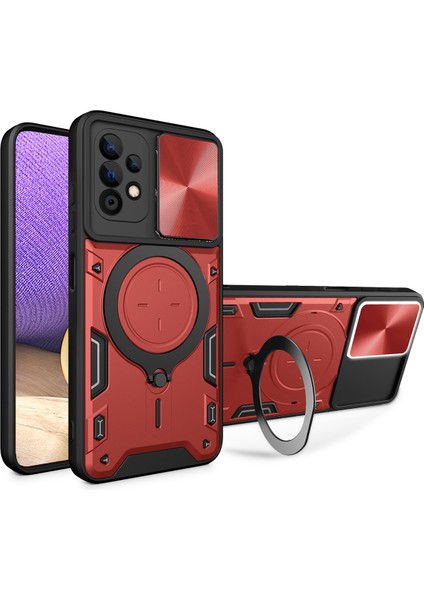 Samsung Galaxy A32 5g Için Çift Katmanlı Telefon Kılıfı, Slayt Kamera Kapağı ve Metal Gizli Braket ile Kırmızı (Yurt Dışından)