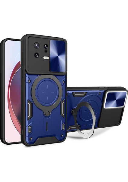 Xiaomi 13 Için Çift Katmanlı Telefon Kılıfı, Slayt Kamera Kapağı ve Metal Gizli Braket ile Mavi (Yurt Dışından)