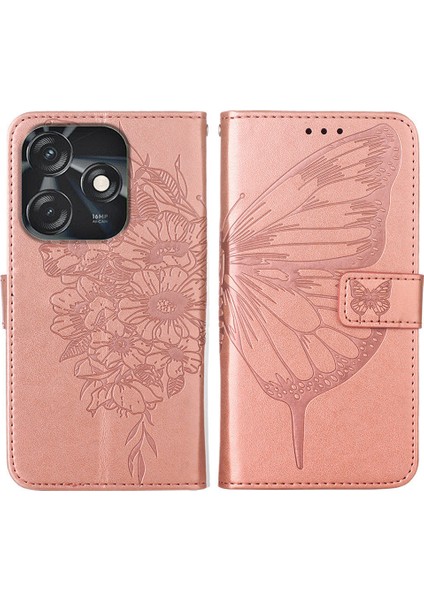 Tecno Spark 10C Için Kelebek Pu Deri Çevirmeli Cüzdan Stand Telefon Kılıfı - Rose Gold (Yurt Dışından)