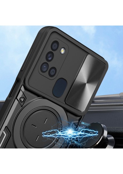 Samsung Galaxy A21S Için Çift Katmanlı Telefon Kılıfı, Slayt Kamera Kapağı ve Metal Gizli Braket ile Mor (Yurt Dışından)