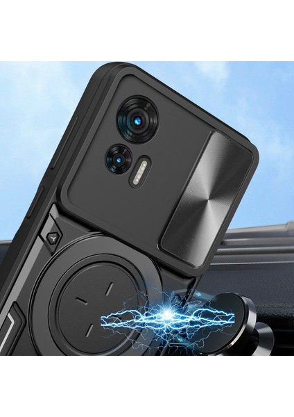Motorola Edge 30 Neo Için Çift Katmanlı Telefon Kılıfı, Slayt Kamera Kapağı ve Metal Gizli Braket ile Siyah (Yurt Dışından) modelleri
