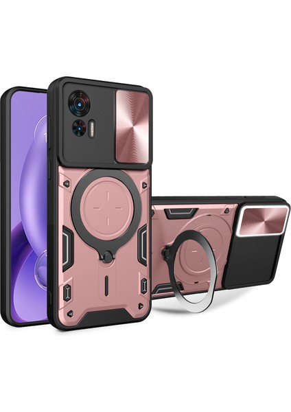 Motorola Edge 30 Neo Için Çift Katmanlı Telefon Kılıfı, Slayt Kamera Kapağı ve Metal Gizli Braket ile Rose Gold (Yurt Dışından)