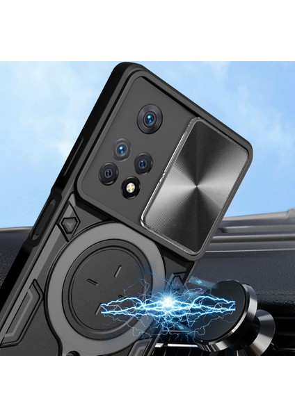 Xiaomi Redmi Note 11 Pro 5g/4g Için Çift Katmanlı Telefon Kılıfı, Slayt Kamera Kapağı ve Metal Gizli Braket ile Kırmızı (Yurt Dışından)