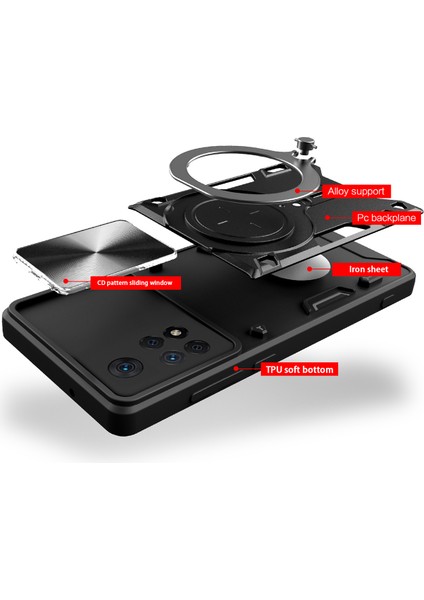 Xiaomi Redmi Note 11 Pro 5g/4g Için Çift Katmanlı Telefon Kılıfı, Slayt Kamera Kapağı ve Metal Gizli Braket ile Kırmızı (Yurt Dışından)