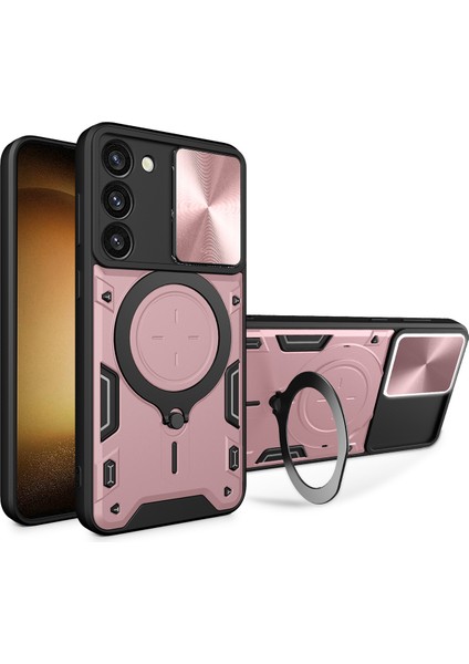 Samsung Galaxy S23+ Için Çift Katmanlı Telefon Kılıfı, Slayt Kamera Kapağı ve Metal Gizli Braket ile Rose Gold (Yurt Dışından)