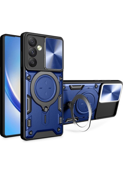 Samsung Galaxy A34 5g Için Çift Katmanlı Telefon Kılıfı, Slayt Kamera Kapağı ve Metal Gizli Braket ile Mavi (Yurt Dışından)