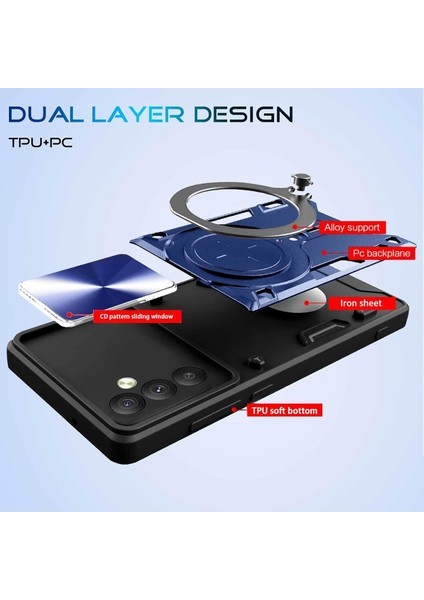 Samsung Galaxy A34 5g Için Çift Katmanlı Telefon Kılıfı, Slayt Kamera Kapağı ve Metal Gizli Braket ile Mavi (Yurt Dışından)