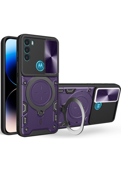 Motorola Moto G71 5g Için Çift Katmanlı Telefon Kılıfı, Slayt Kamera Kapağı ve Metal Gizli Braket ile Mor (Yurt Dışından)